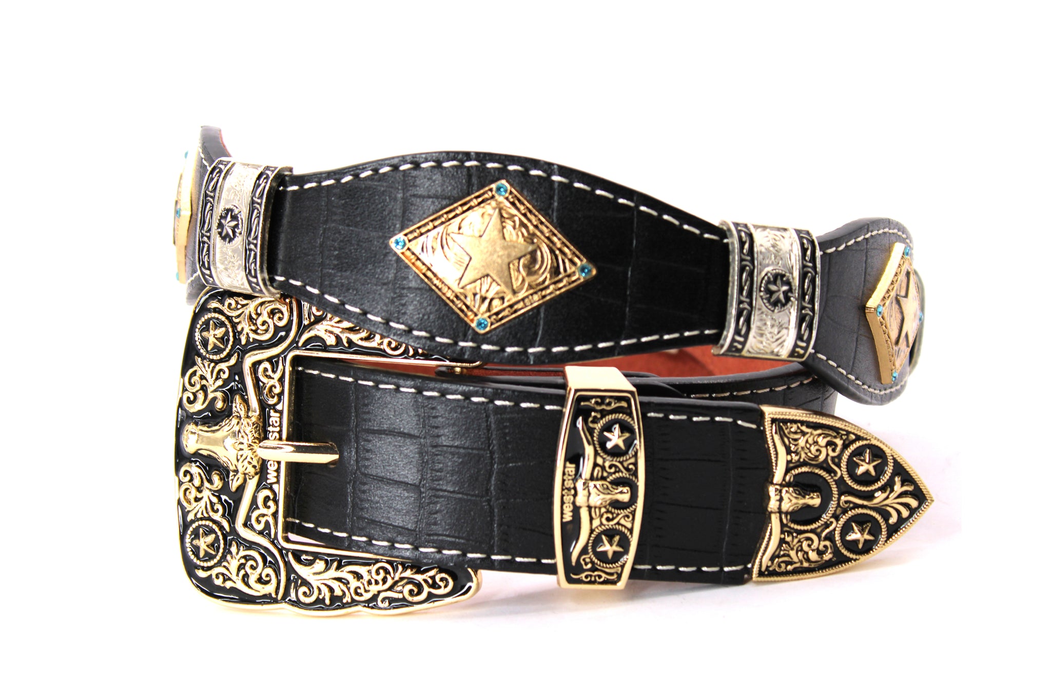 Concho Belt- #8002A-E Concho with Blue Stone – WestStarTexas
