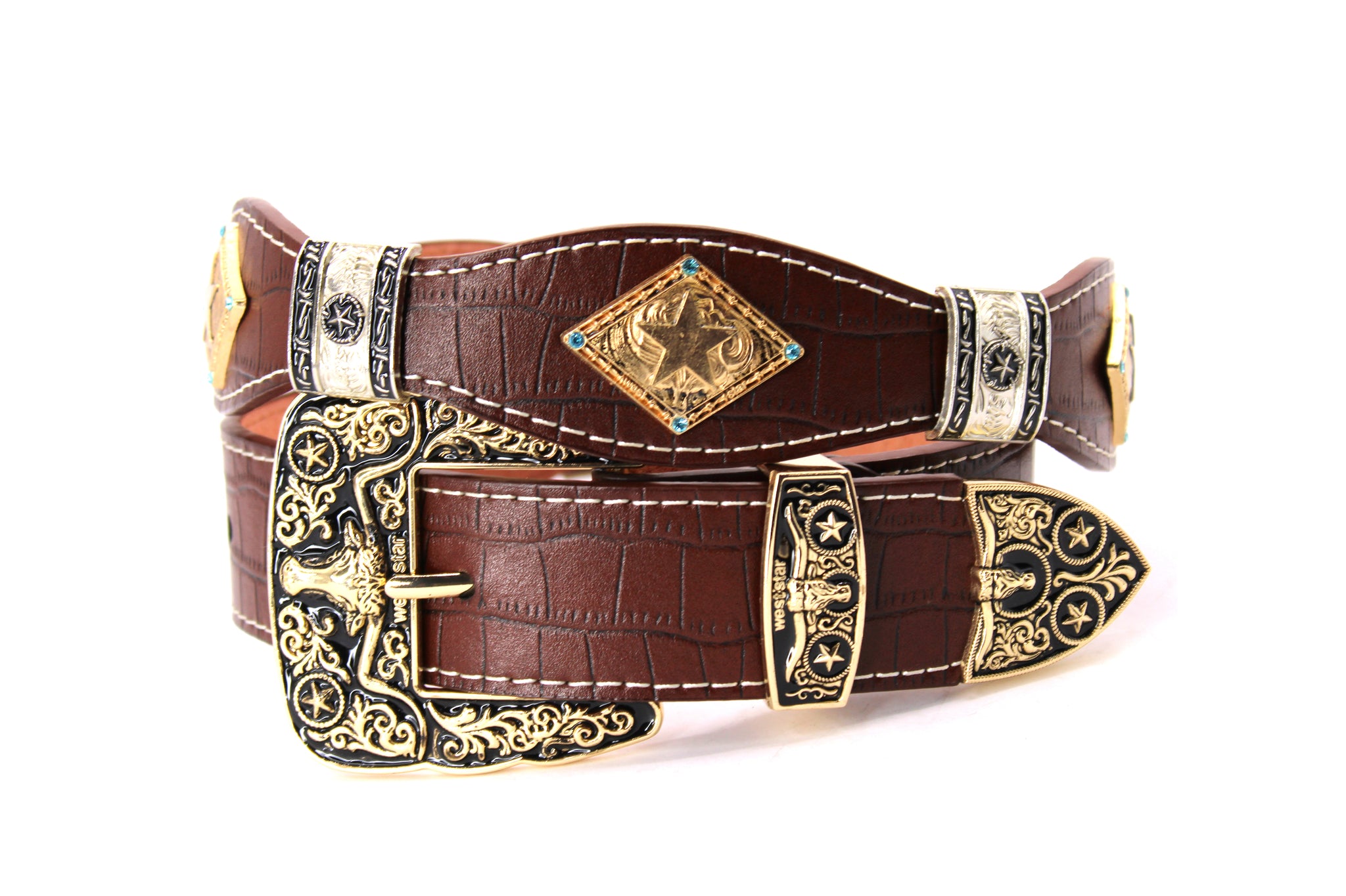 Concho Belt- #8002A-E Concho with Blue Stone – WestStarTexas display picture 3