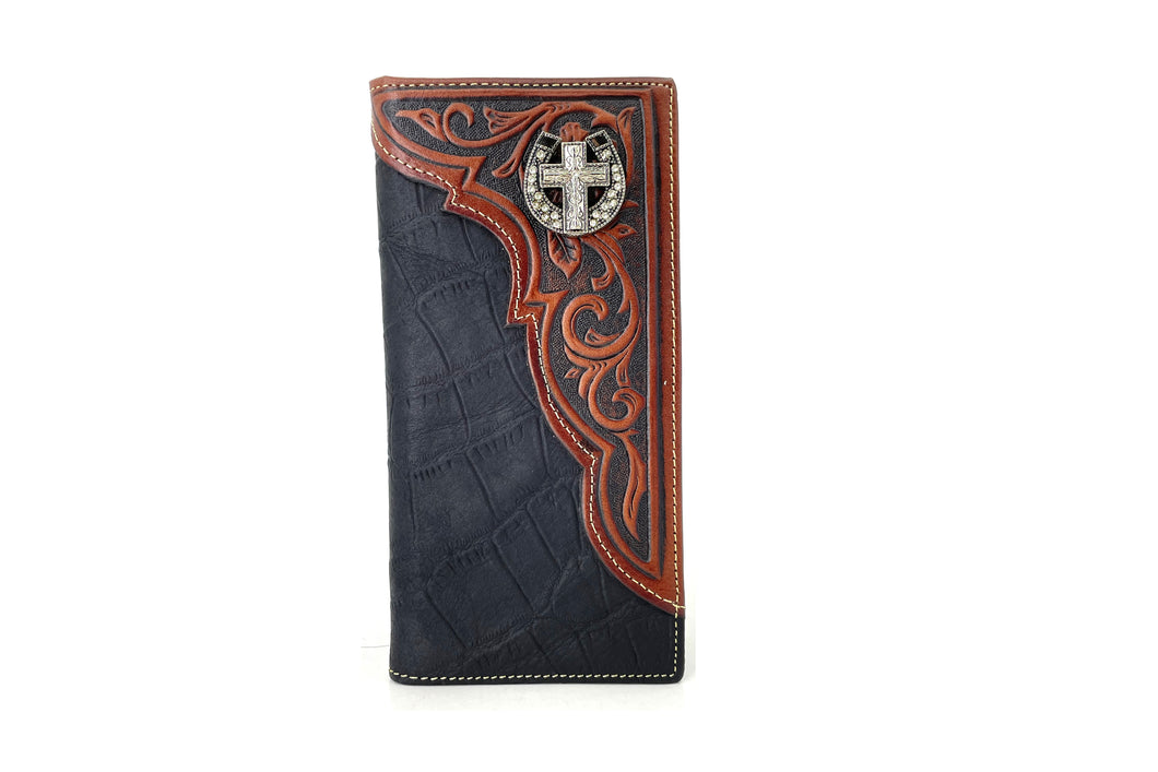 Long Wallet- #805 806 Genuine Cow Leather Crocodile Pattern Cross or Cowboy Pray