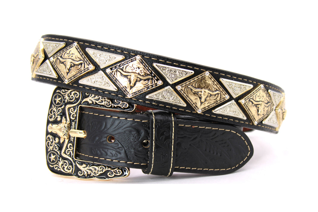 Concho Belt- #806 Gold Rhomic & Silver Triangular Conchos Belt