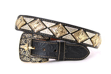 Cargar imagen en el visor de la galería, Concho Belt- #806 Gold Rhomic &amp; Silver Triangular Conchos Belt
