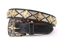 Cargar imagen en el visor de la galería, Concho Belt- #806 Gold Rhomic &amp; Silver Triangular Conchos Belt

