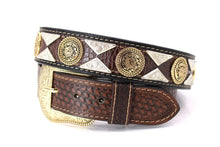 Load image into Gallery viewer, Concho Belt- #813B Gold Buckle Gold Flower
