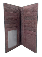Load image into Gallery viewer, Long Wallet- #823 Genuine Leather Basketweave Floral Tooling Brown
