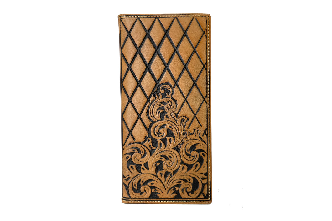 Long Wallet- #903 Genuine Leather Tide Chess Field Floral Brown
