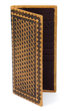 Cargar imagen en el visor de la galería, Long Wallet- #906 Genuine Leather Basketweave Floral Brown
