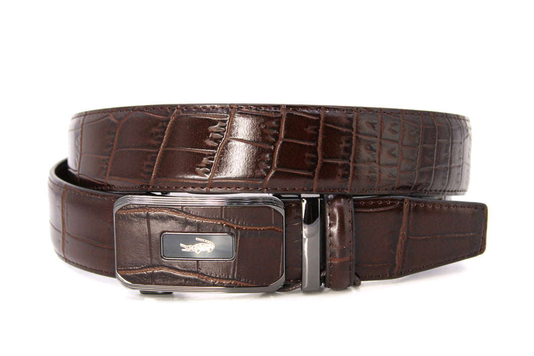 Plain Belt-  Genuine Cow Leather Belt Crocodile Pattern CG Cougar Alligator H Line Z #2