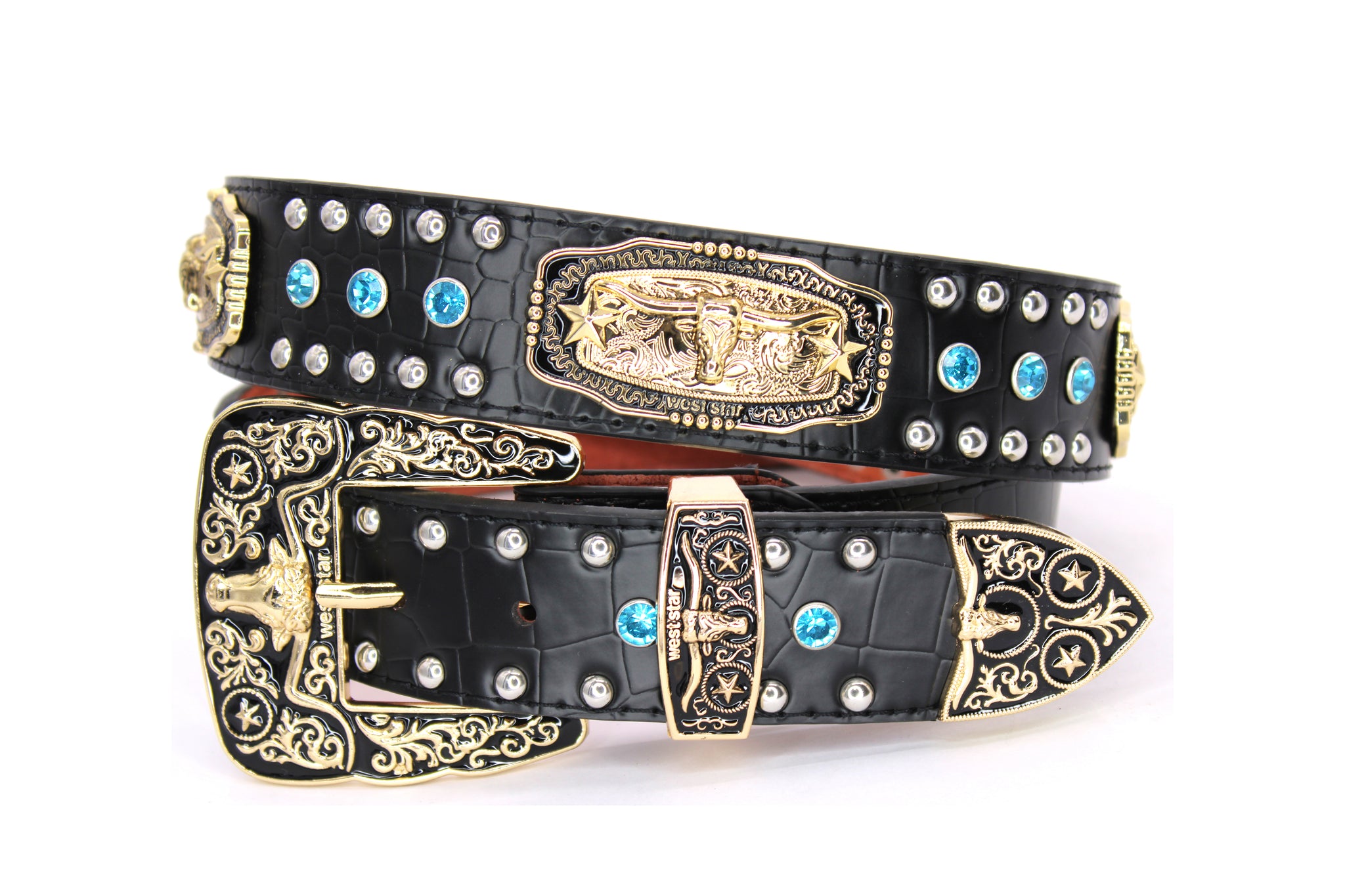 Concho Star Bling Link Belt w/Coppertone Metal Finish - New w/Tags New pink man-made material belt with an embossed floral  main image 2