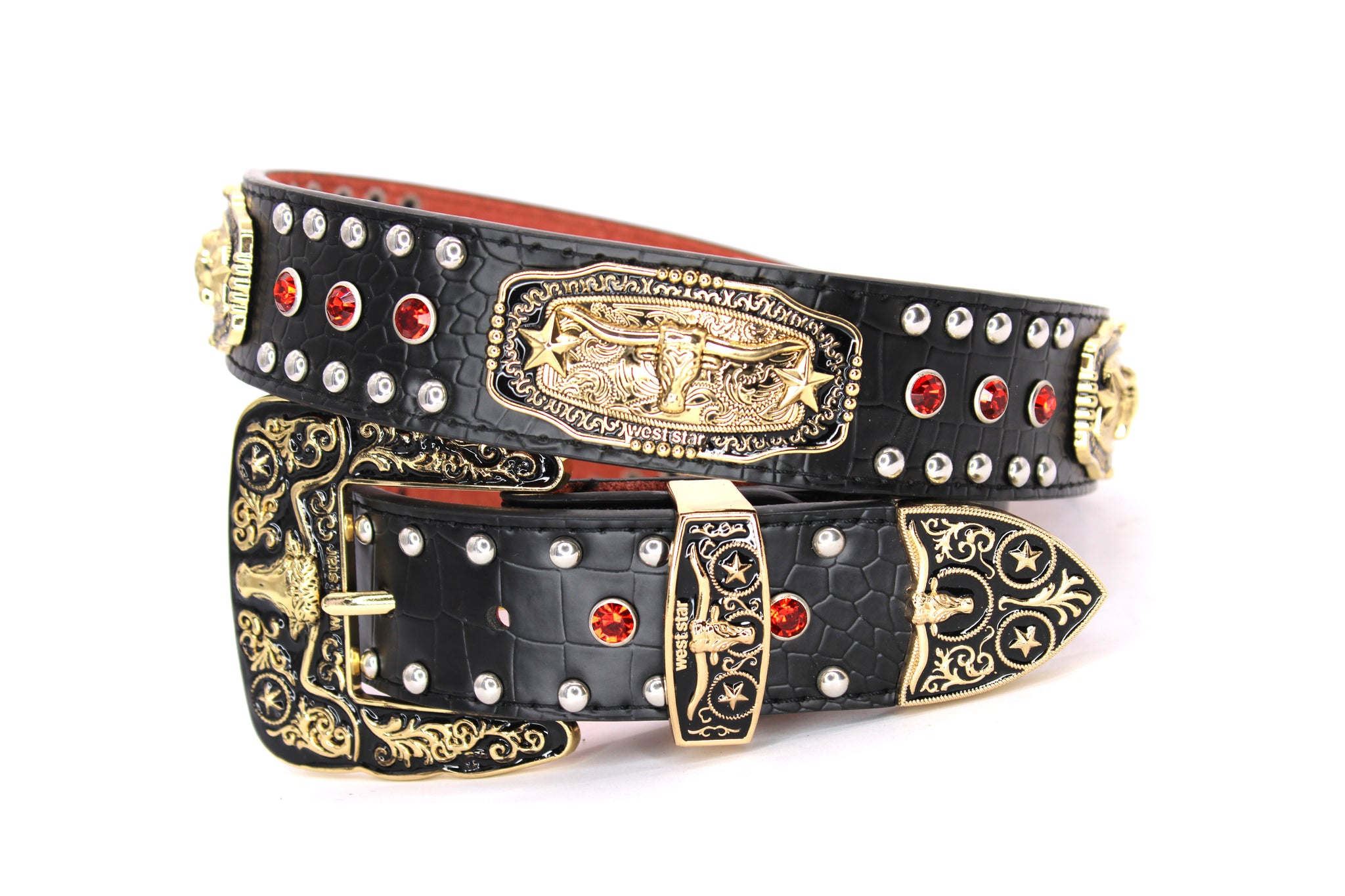 Texas Longhorn Leather Concho Belt